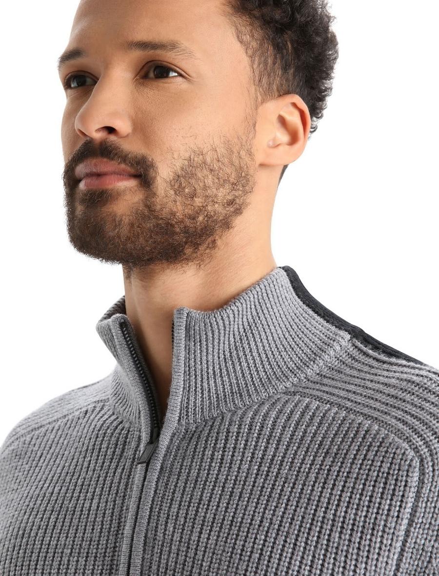 Gritstone Heather / Black Men's Icebreaker Merino Lodge Long Sleeve Half Zip Sweaters | USA 1212MQZA